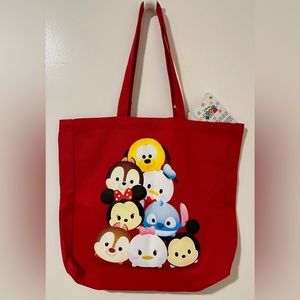 Disney Store Tsum Tsum Red Canvas Tote Bag, NWT.